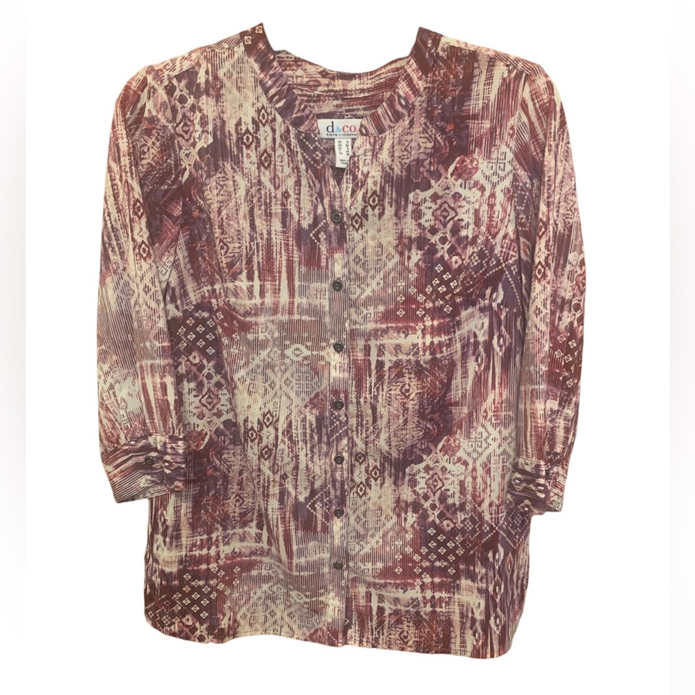 Denim & Co. Tribal Patchwork Printed Blouse